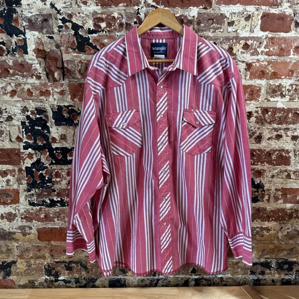 Wrangler Western button up Long Sleeve Shirt red Striped Casual Mens 3XL
